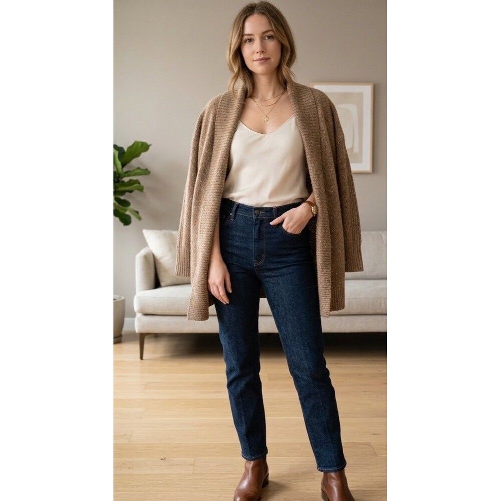 Lauren Ralph Lauren Camel Merino Wool Alpaca Cardigan XS Small Minimalist Casual